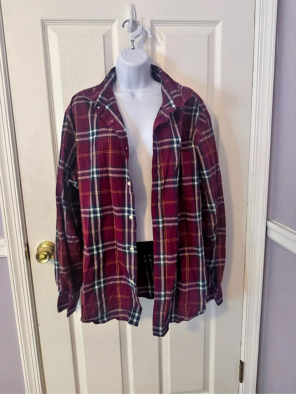 Old Navy The Classic Shirt Plaid Button Down in Burgundy XXL Like New